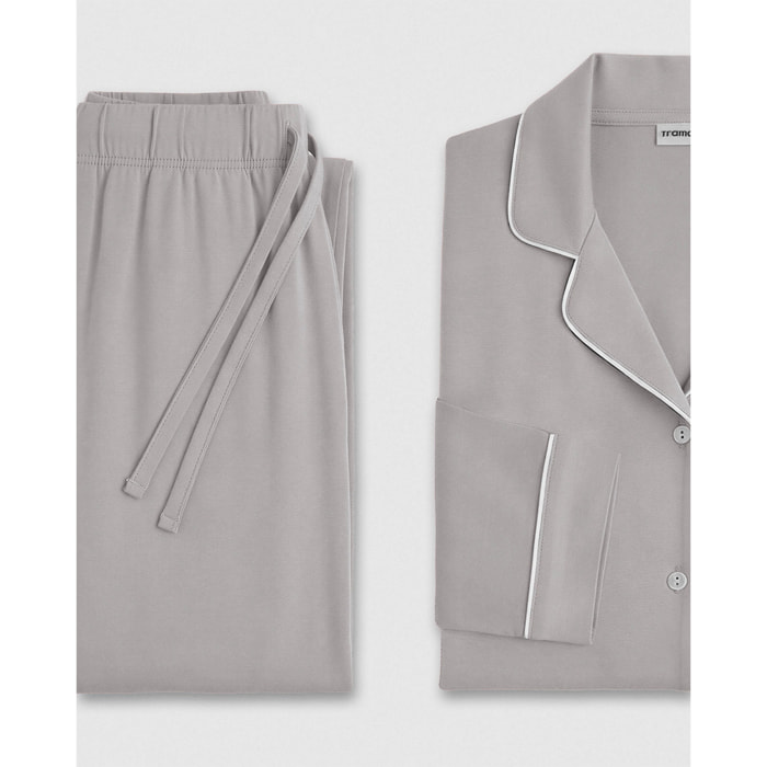 Pijama largo camisero viscosa punto gris