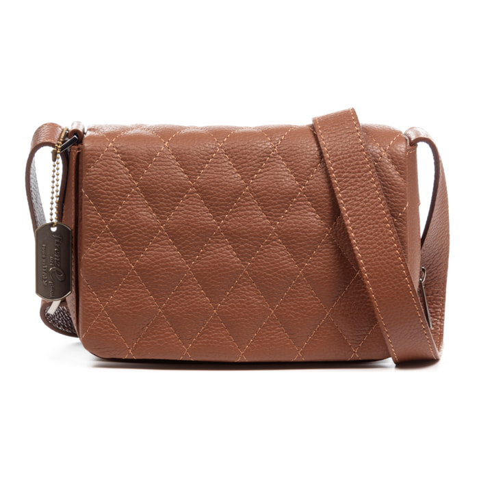 Borsa a tracolla Argentera donna. Vera pelle Dollaro con cuciture a disegno geometrico.