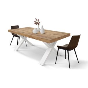Tavolo allungabile AMALFI in legno effetto rovere rustico e gambe a X bianche, allungabile 180x90 cm - 260x90 cm