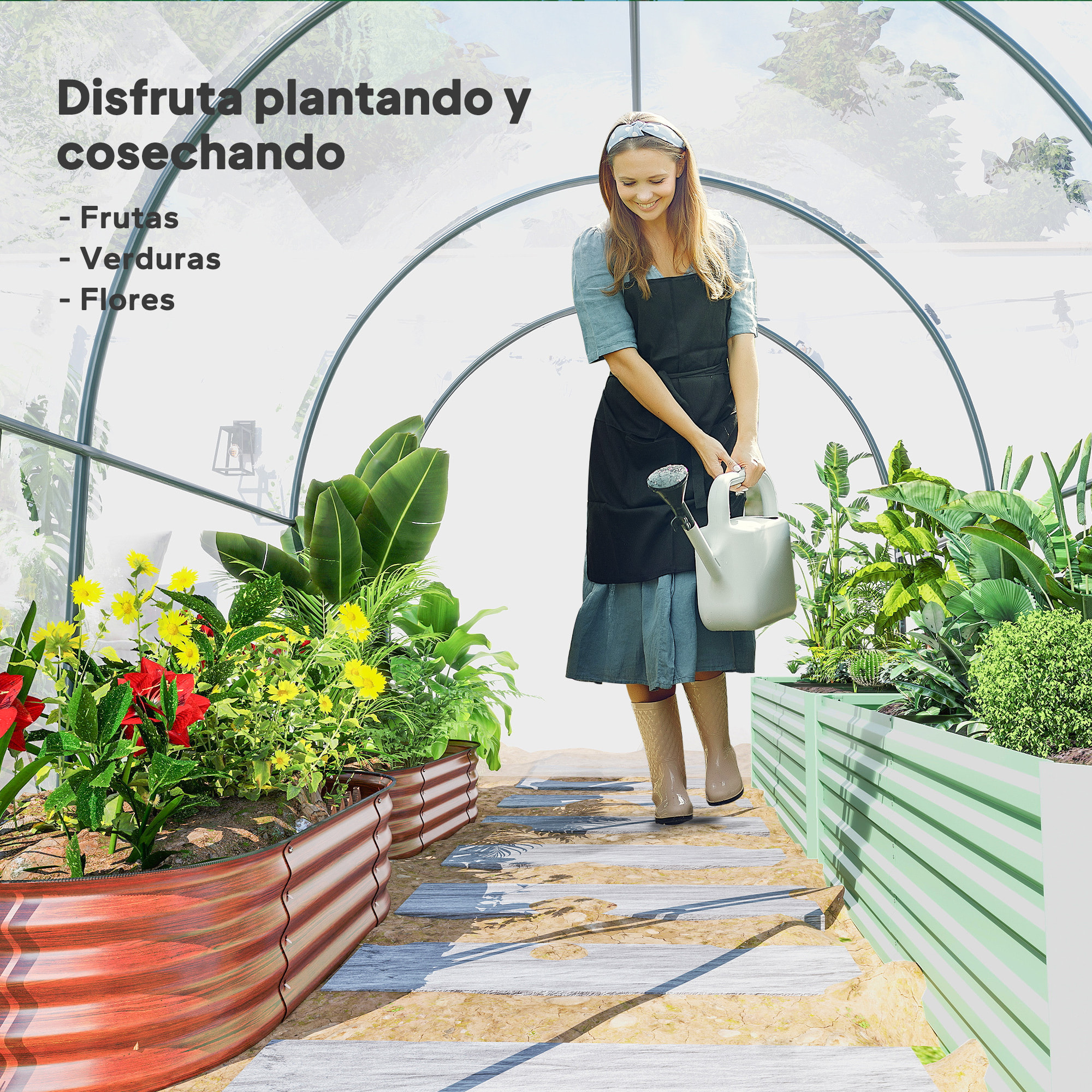 Invernadero de Exterior 3x2x2 m, Invernadero de Túnel con Puerta Enrollable, 2 Ventanas de Malla, Cubierta de Plástico y Marco de Acero, Anti-UV, para Cultivos, Plantas, Flores, Transparente