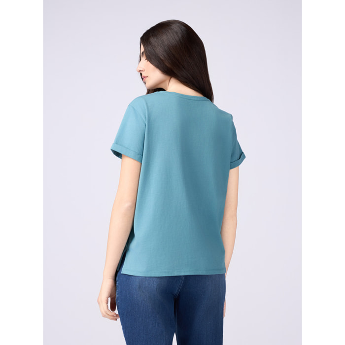 Oltre - T-shirt con ricamo in paillettes - Ottanio