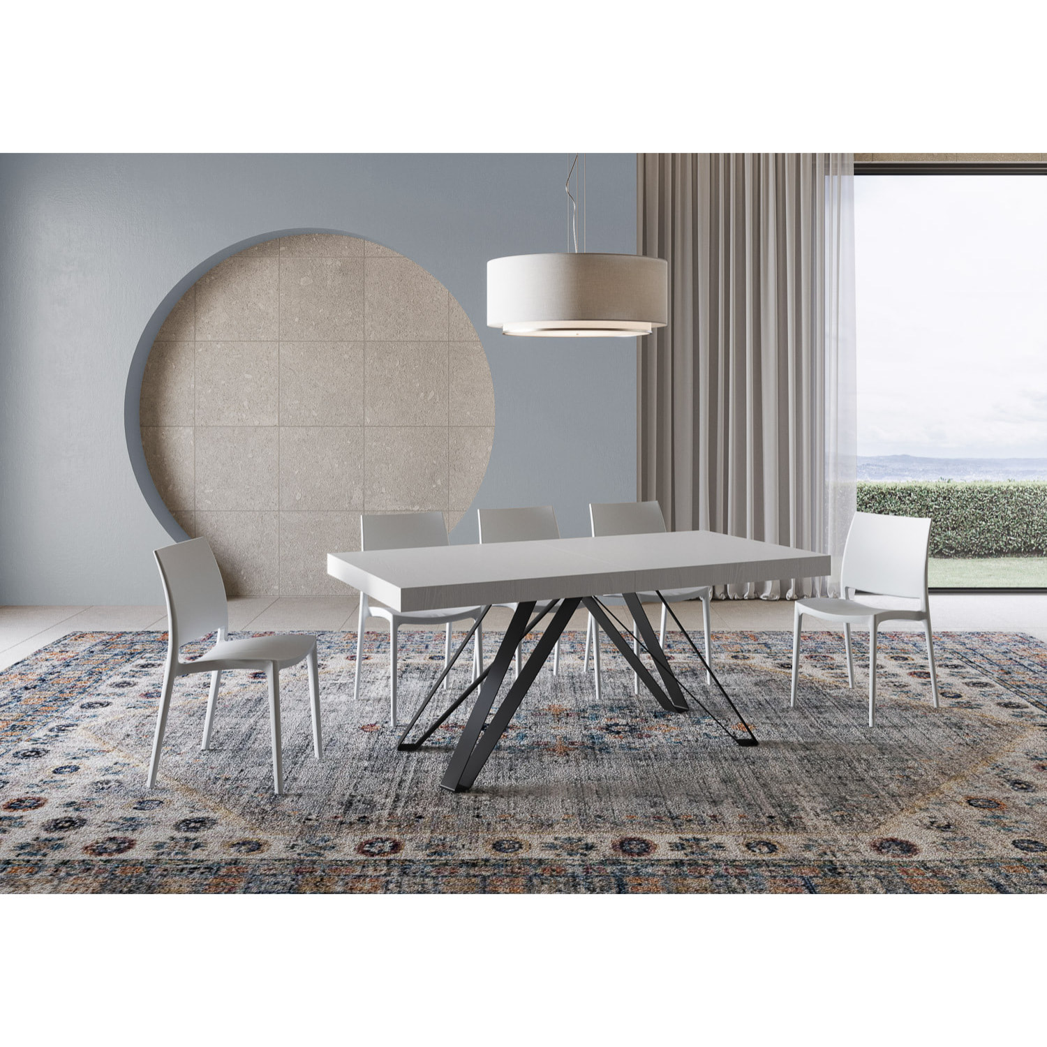 Tavolo allungabile 90x200/460 cm Terium bianco frassino gambe antracite