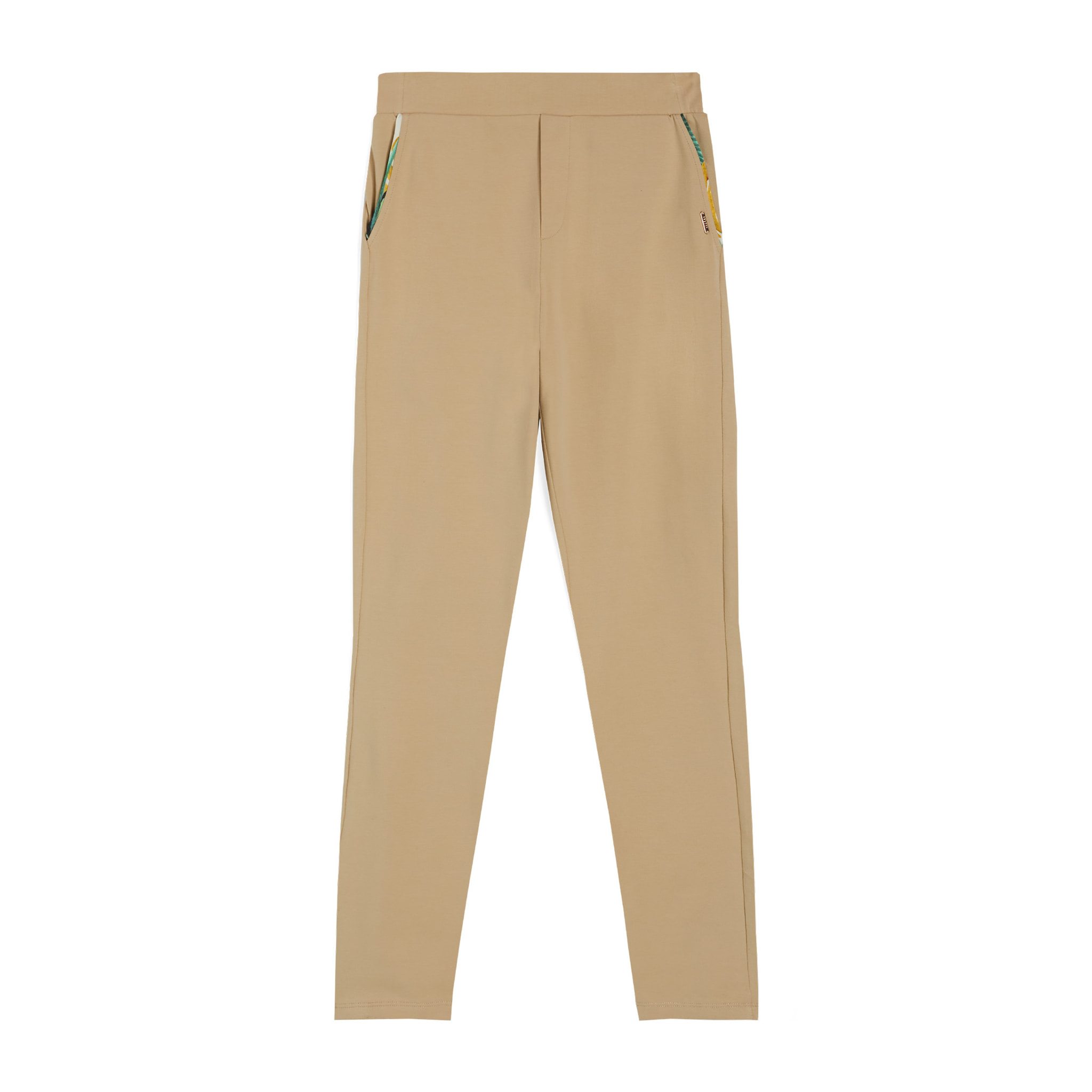 Pantaloni donna in jersey stretch con dettagli tropical