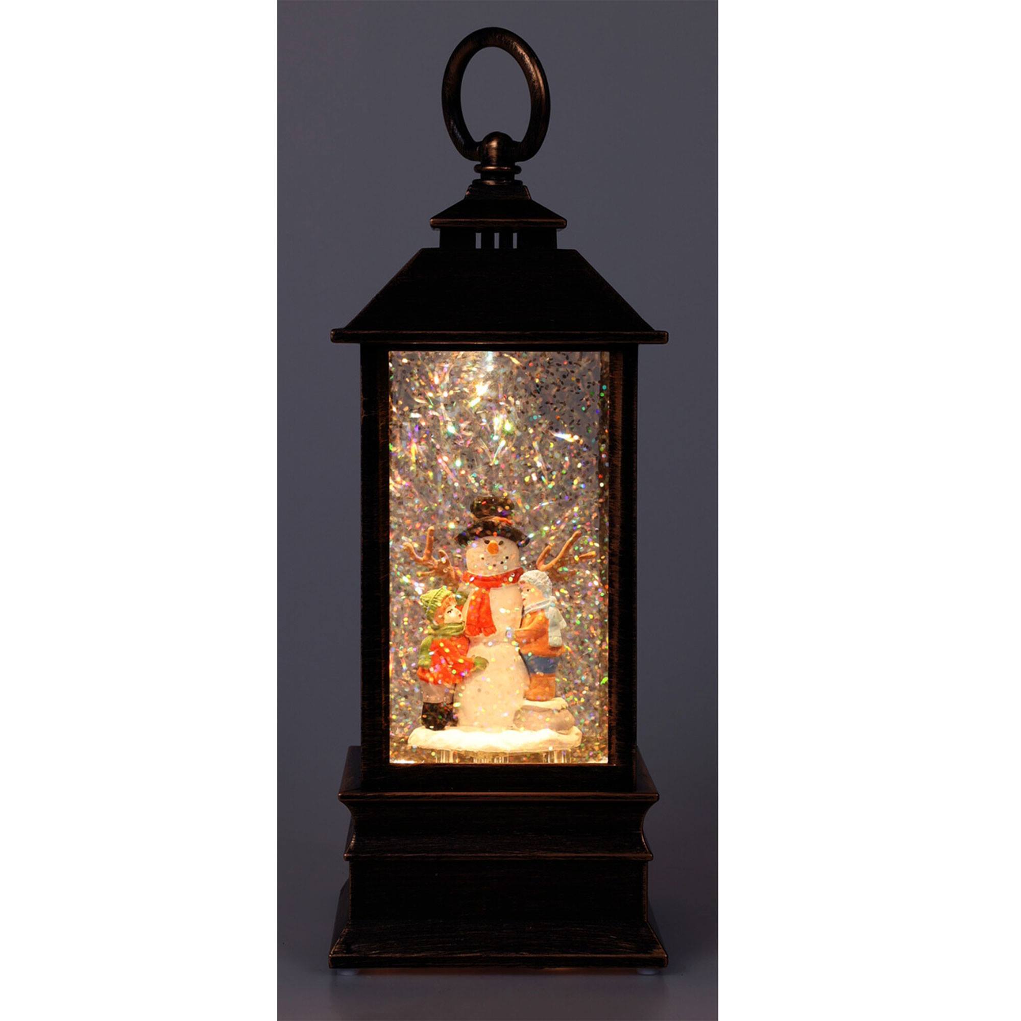 Farol decorativo navideño con agua y purpurina con luces led 9x9x22,5cm