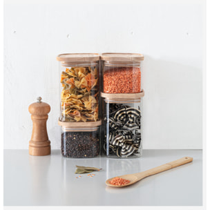 4 bocaux verre empilables couvercle bois Hermet