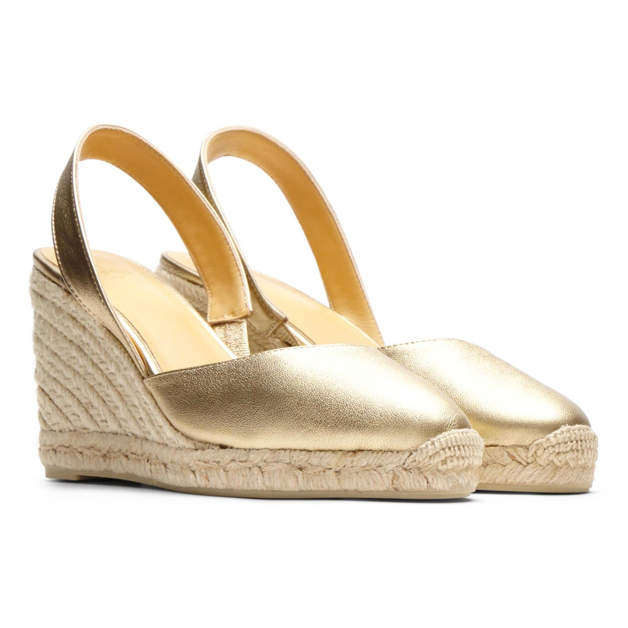 Alpargatas de cuña de mujer Carissa en piel metalizada, abertura en la parte posterior del talón