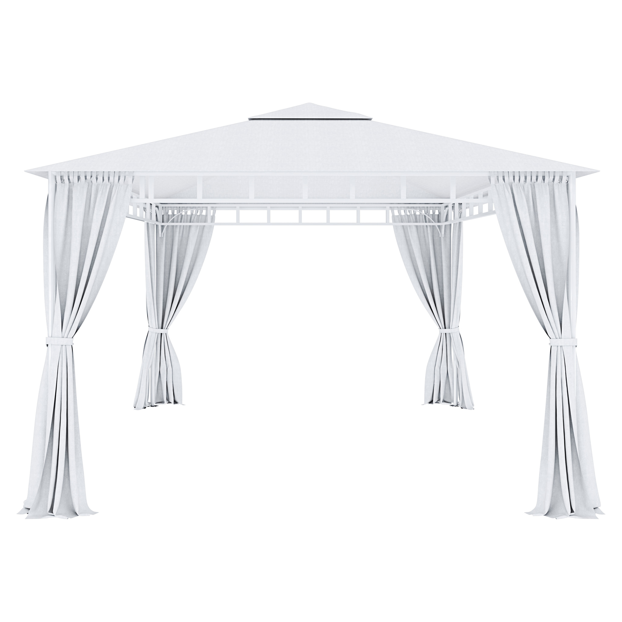 Gazebo Da Giardino 3x4 M Con Tende Laterali Richiudibili Struttura In Acciaio Robusto Copertura Impermeabile 180 g/m² 4 Teli Laterali Esterno Bianco