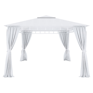 Gazebo Da Giardino 3x4 M Con Tende Laterali Richiudibili Struttura In Acciaio Robusto Copertura Impermeabile 180 g/m² 4 Teli Laterali Esterno Bianco