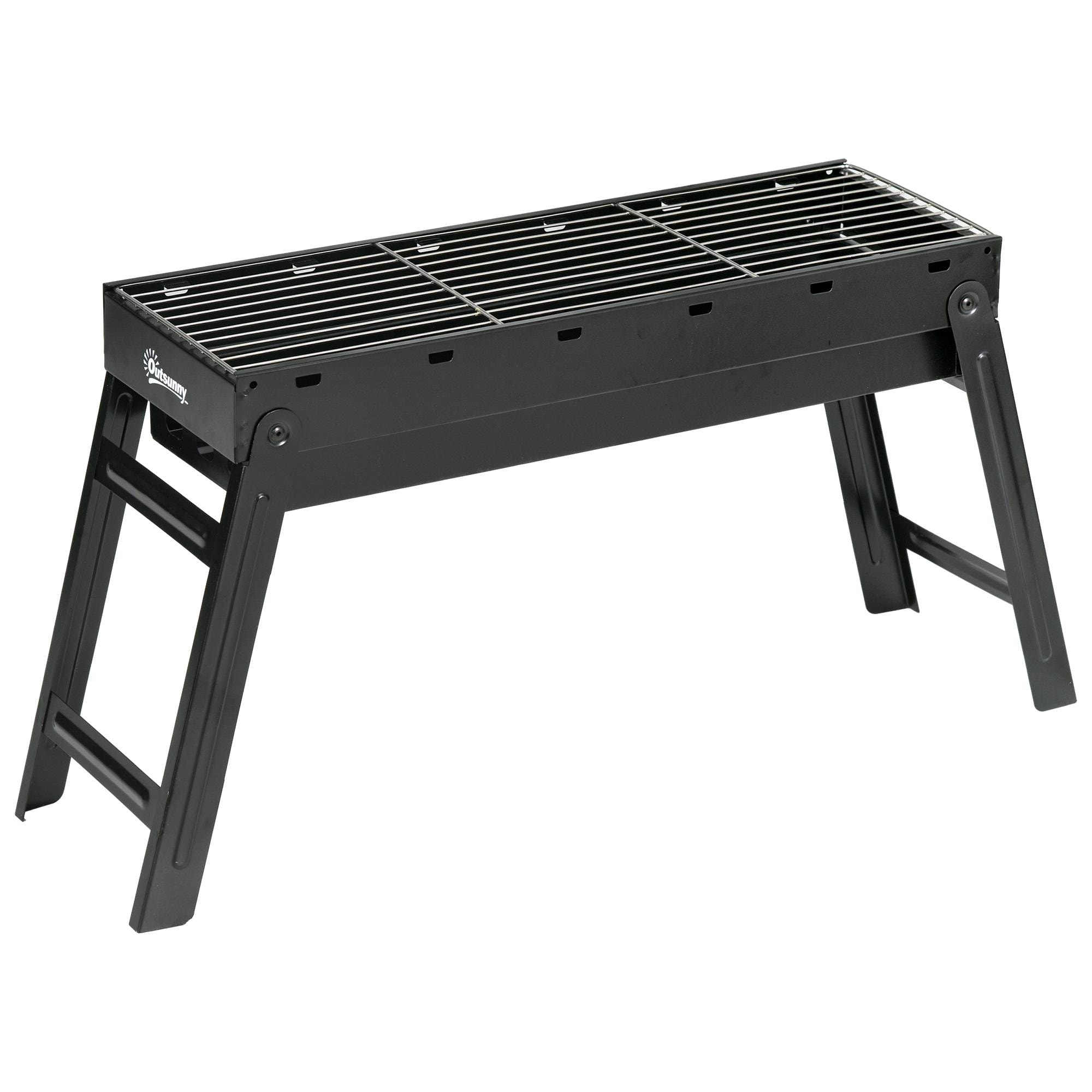 Barbacoa de Carbón Plegable Barbacoa Portátil con Parrillas de Acero Inoxidable BBQ de Carbón para Exterior 74x20x38 cm Negro