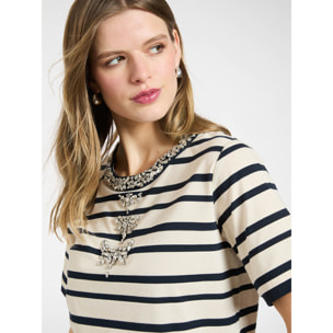 Elena Mirò - T-shirt rigata con ricami - Blu