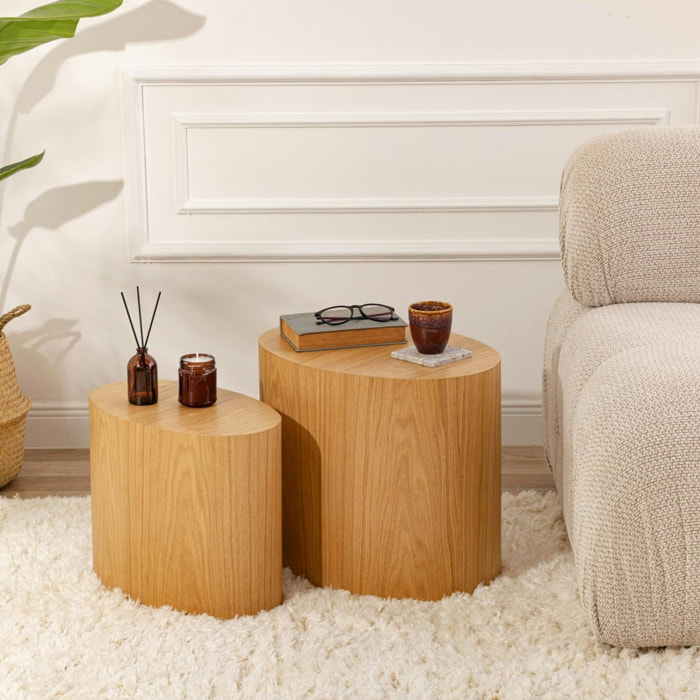 Bout de canapé design effet bois - forme ovale (2 pièces) MARFA