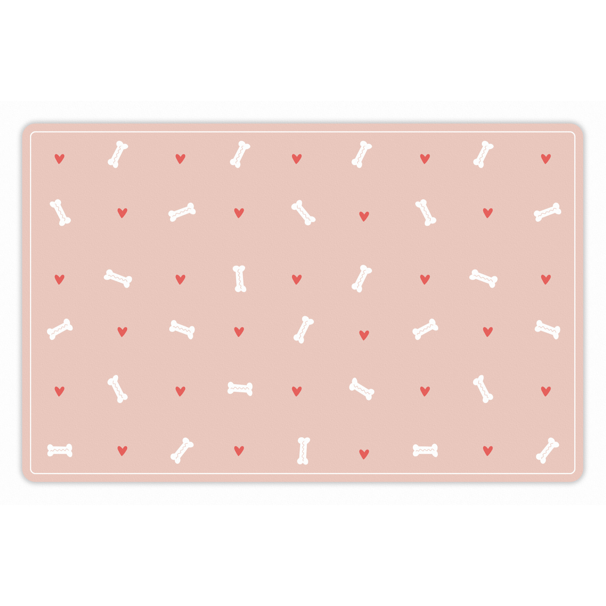 Alfombra de vinilo mascotas CERAMIKO, Huesos y corazones rosa 48x75 cm