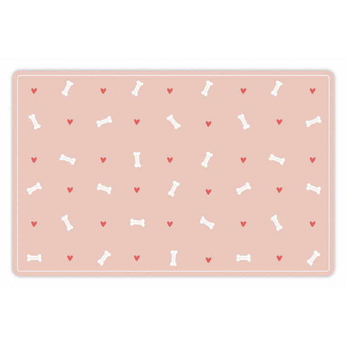Alfombra de vinilo mascotas CERAMIKO, Huesos y corazones rosa 48x75 cm