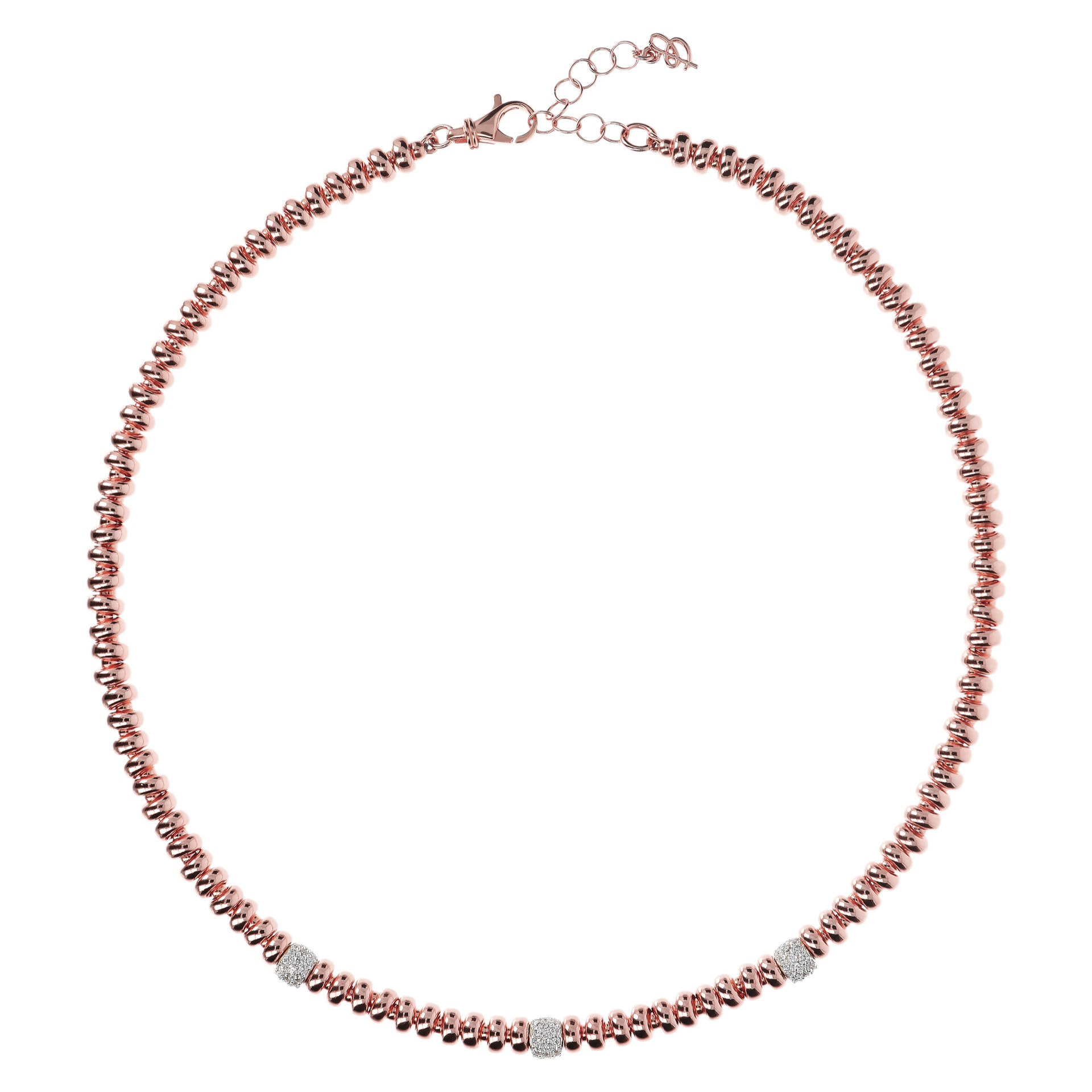 Collana Girocollo con Rondelle Alternate a Elementi Pavé in Cubic Zirconia