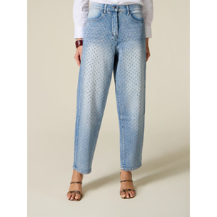Oltre - Jeans barrel con cristalli davanti - Azzurro