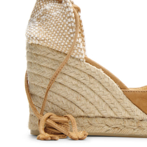 Alpargatas de cuña de mujer Carina en ante, cierre mediante lazada