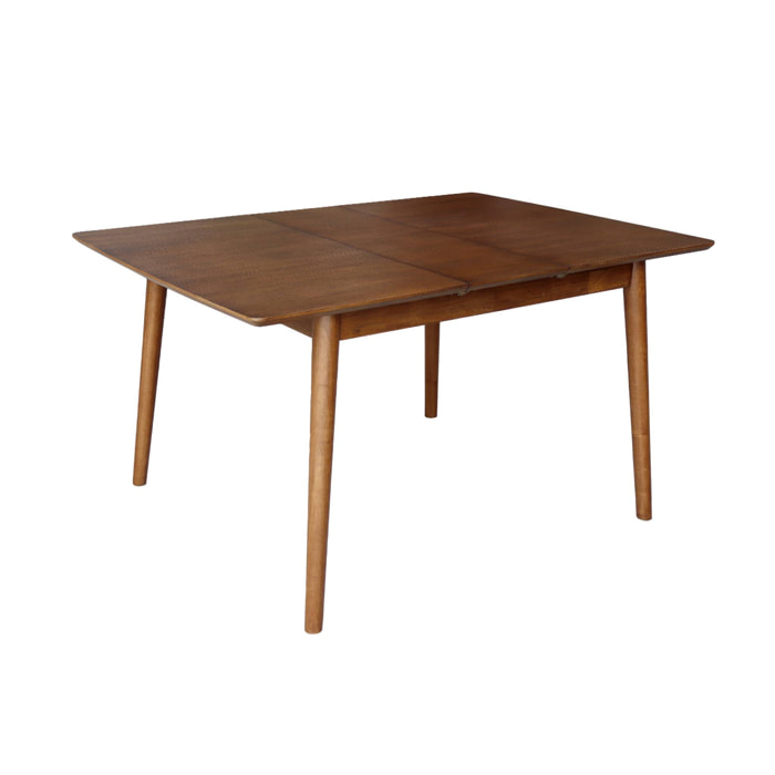 Table à manger rectangulaire extensible bois d'hévéa et placage chêne noyer 4-6 places - 110/140 x 100 x 75 cm - Lina