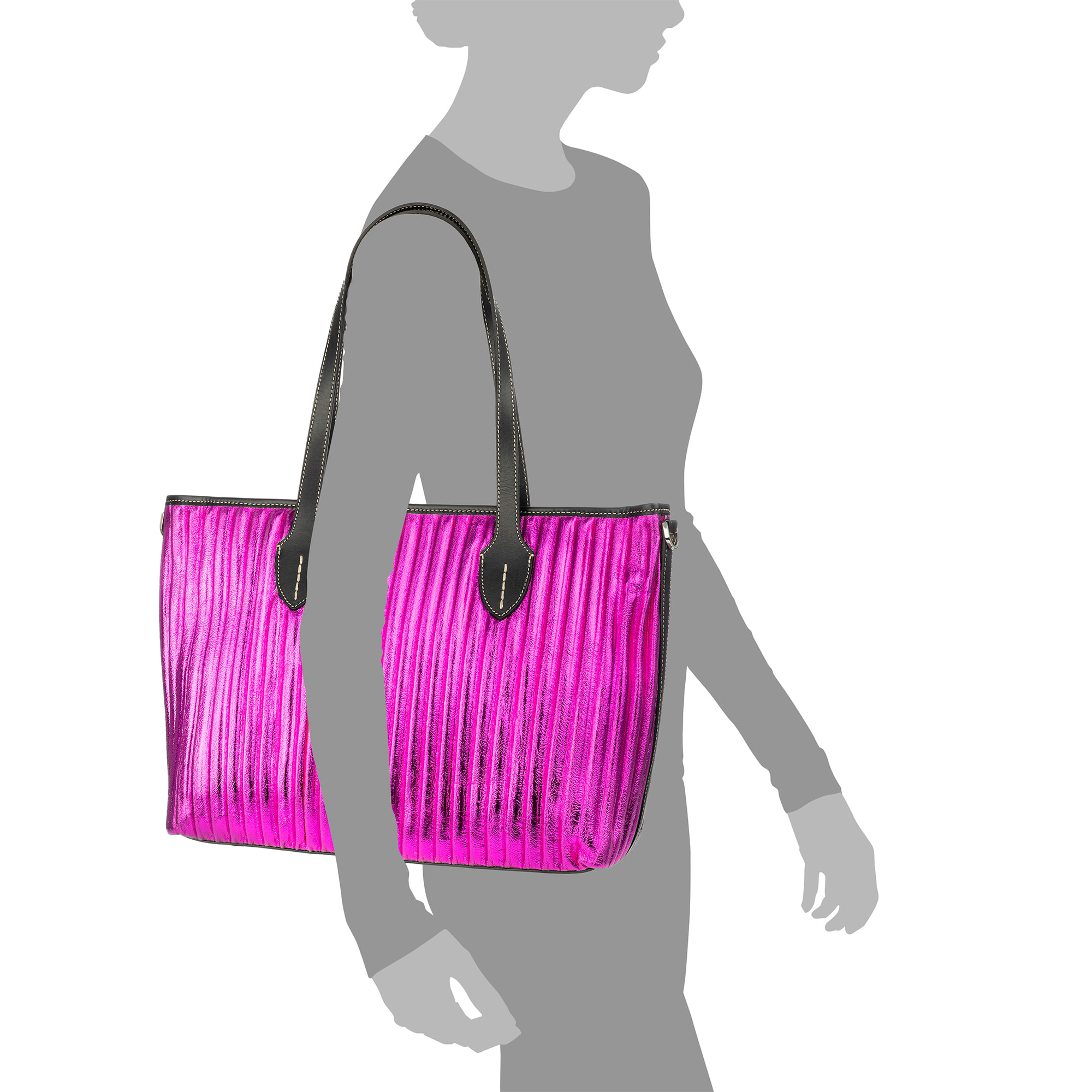 Baceno bolso de hombro mujer. Piel auténtica Napa plegada laminada.