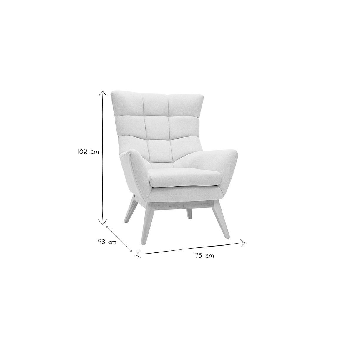 Fauteuil scandinave en tissu effet velours texturé naturel et bois clair BRODY