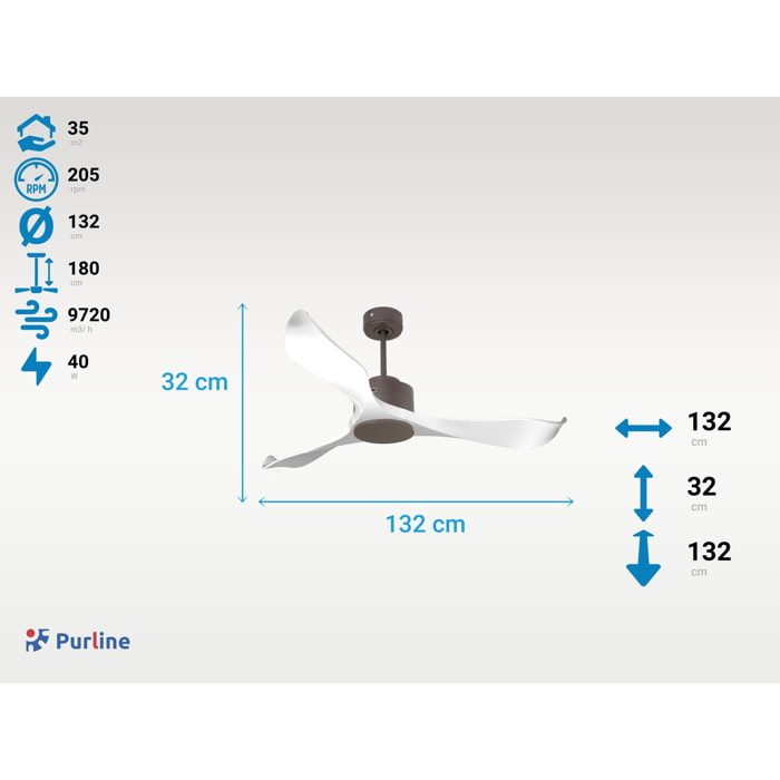 Ventilateur de plafond Wifi Moteur à courant continu Télécommande Adaptateur 2/3 Lames Hypersilence Mémoire Shopify Vendible (AUTOMATIQUE) 40   W Chocolat