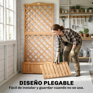 Outsunny Jardinera con Enrejado de Madera, Jardinera Exterior Grande para Plantas Trepadoras, con 2 Cajas Plegables, Base de Listones, Macetero Elevado para Patio, Terraza, 73x70x170 cm, Natural