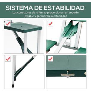 Mesa Plegable de Camping con 4 Asientos y Agujero para Sombrilla Picnic y Playa