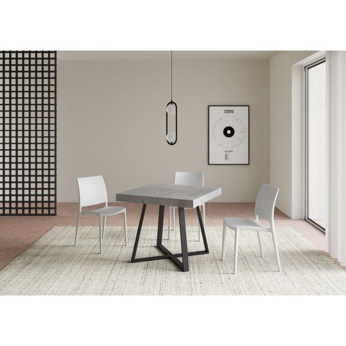 Table extensible 90x90/194 cm Abbraccio gris béton pieds anthracite