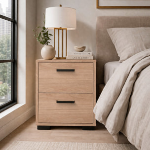 Comodino 2 Cassetti Notte Moderno Guide In Acciaio A Scorrimento Design Essenziale Salvaspazio Camera Da Letto Cameretta 40.2 x 39.8 x 44.3 Cm Rovere