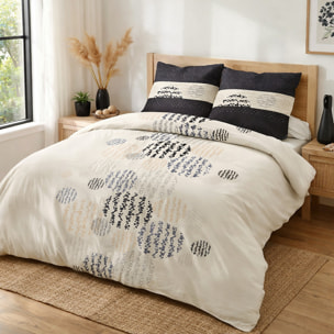 Parure Housse De Couette + 2 taies Coton 57 Fils Symbole Gris