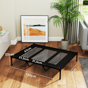 Cama Elevada para Perros Gatos Portátil Cama para Mascotas con Zona de Malla Transpirable y Tela Oxford para Interior Exterior 122x92x23 cm Negro