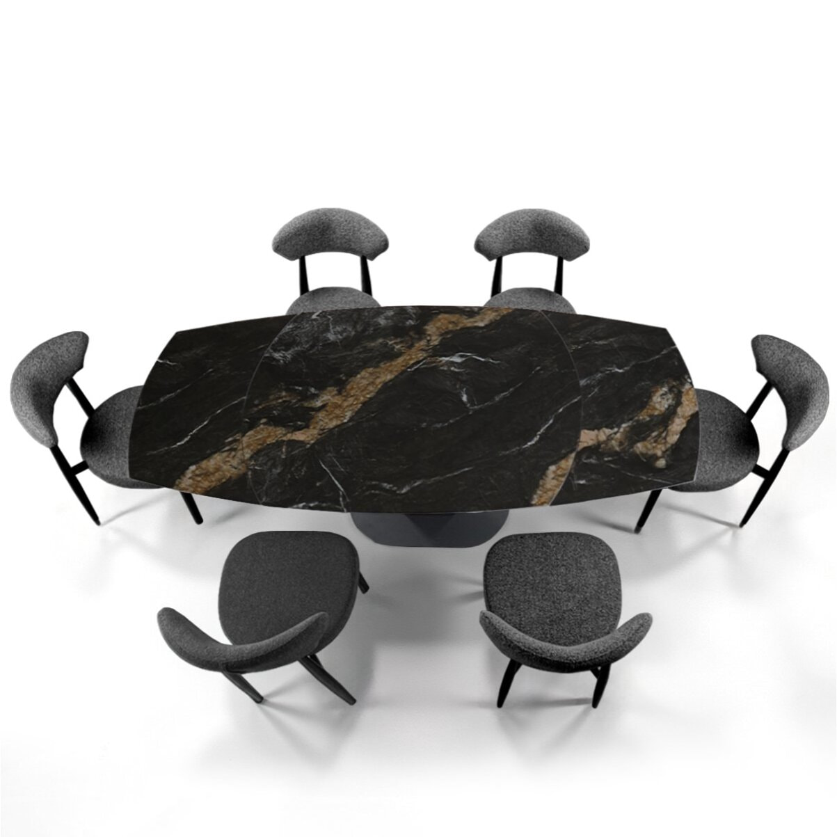 Table à manger extensible Tomasucci FYRM, en céramique, marbre noir, gris, 120/160/200 × 89 × 76 cm