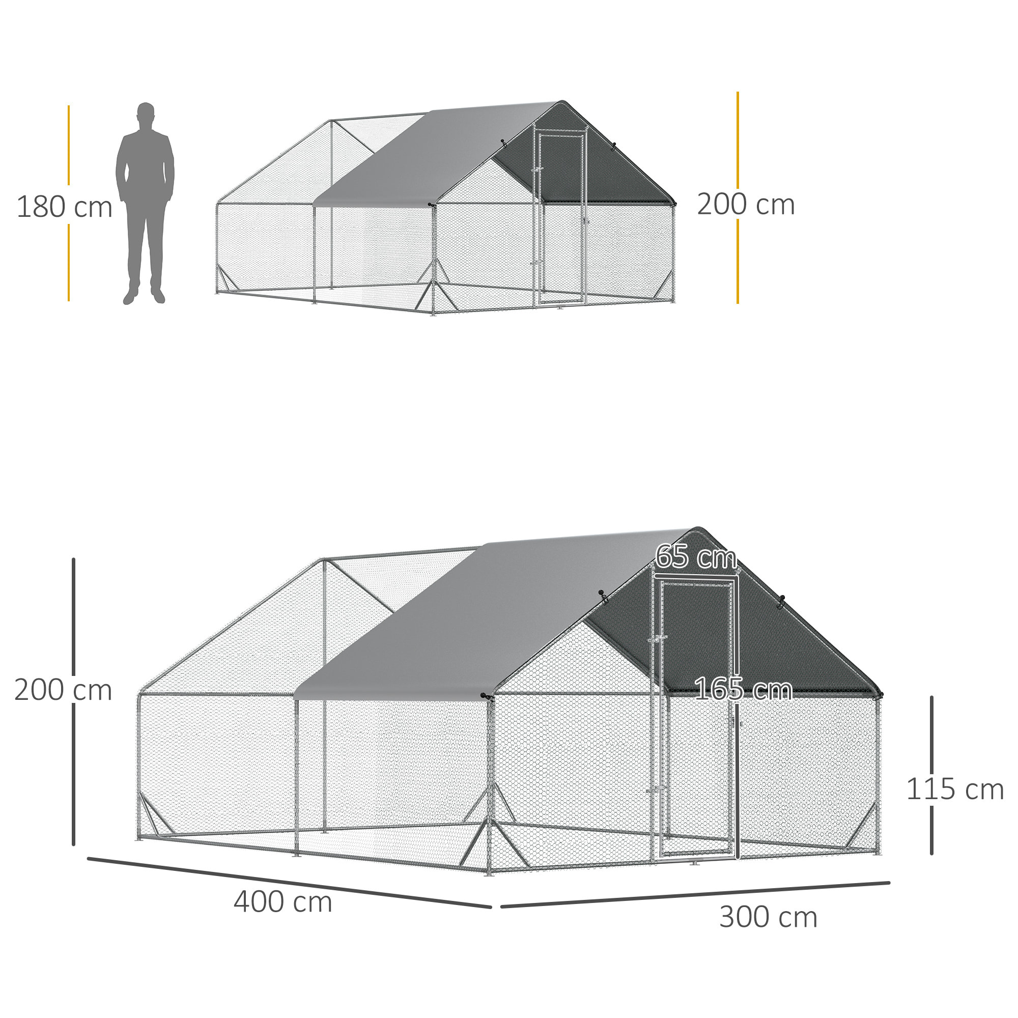 Gallinero de Exterior Grande 3x4x2 m Jaula para 8-12 Gallinas Cercado de Acero Galvanizado con Techo de PE y Cerradura para Conejos Aves de Corral Plata