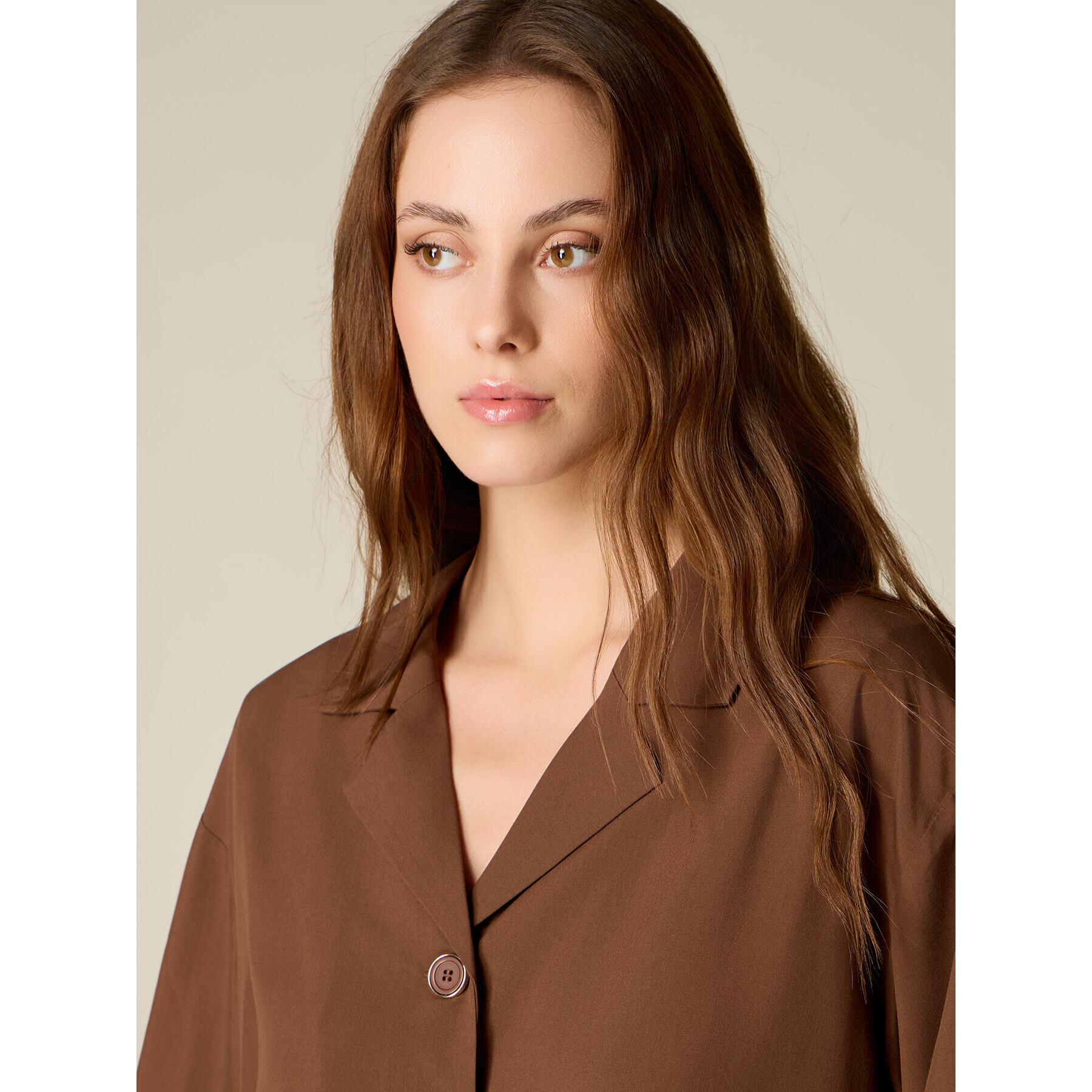 Oltre - Camicia cropped in viscosa - Marrone