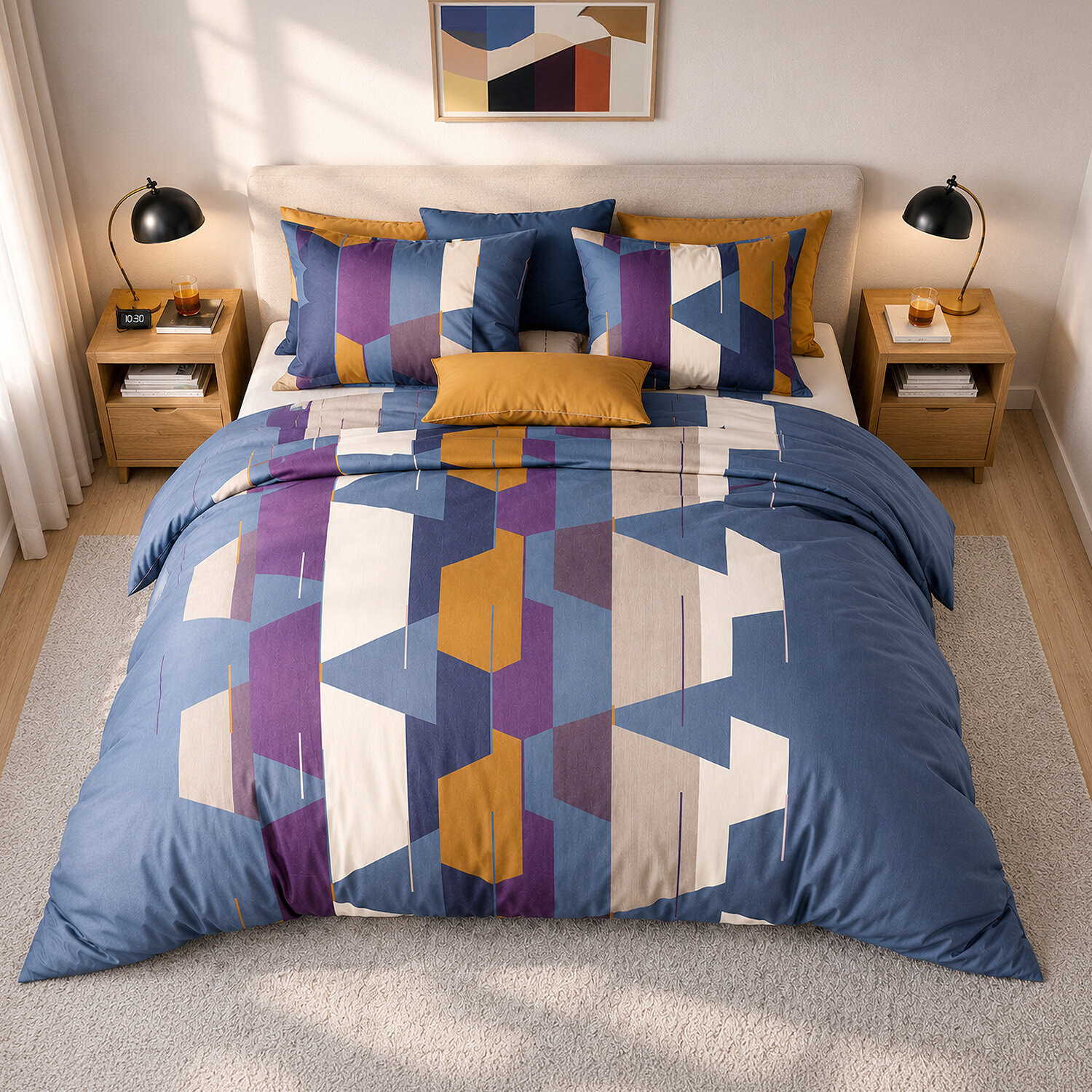 Parure housse de couette 100% percale de coton motif géométrique abstrait - AXOM