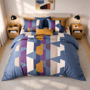 Parure housse de couette 100% percale de coton motif géométrique abstrait - AXOM