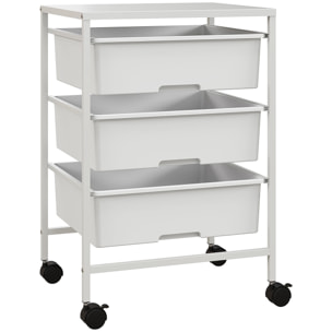 Carrito Auxiliar con Ruedas Carrito de Cocina de 3 Niveles con 3 Cestas para Almacenamiento y Marco de Acero para Comedor Sala Baño 40,8x33,5x60,5 cm Blanco