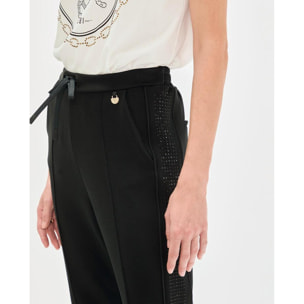 Pantaloni laterali con strass in scuba