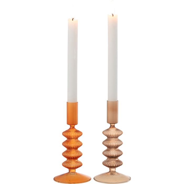 J-Line photophore Strie - verre - orange - 2 pcs