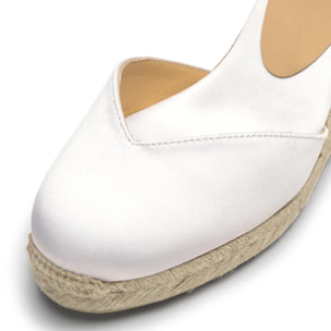 Alpargatas de cuña de mujer Chiarita en satén, cierre lateral de pulsera con hebilla metálica