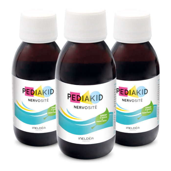 PEDIAKID - Sirop Nervosité -Complément Alimentaire Naturel - Formule Exclusive au Sirop d'Agave - Favorise l'Apaisement - Réduit l'Agitation - Arôme Naturel Cassis - Lot de 3 Flacons de 125 ml