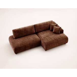 Pivoine - Canapé d'angle ouvert droit 4 places convertible avec coffre en tissu texturé - Terracotta