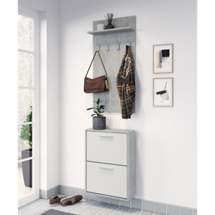 Set Ingresso Salvaspazio con Scarpiera 2 Ribalte e Appendiabiti da Parete Mensola Mobile Moderno Portascarpe 54x73x18 Cm Bianco Grigio Cemento