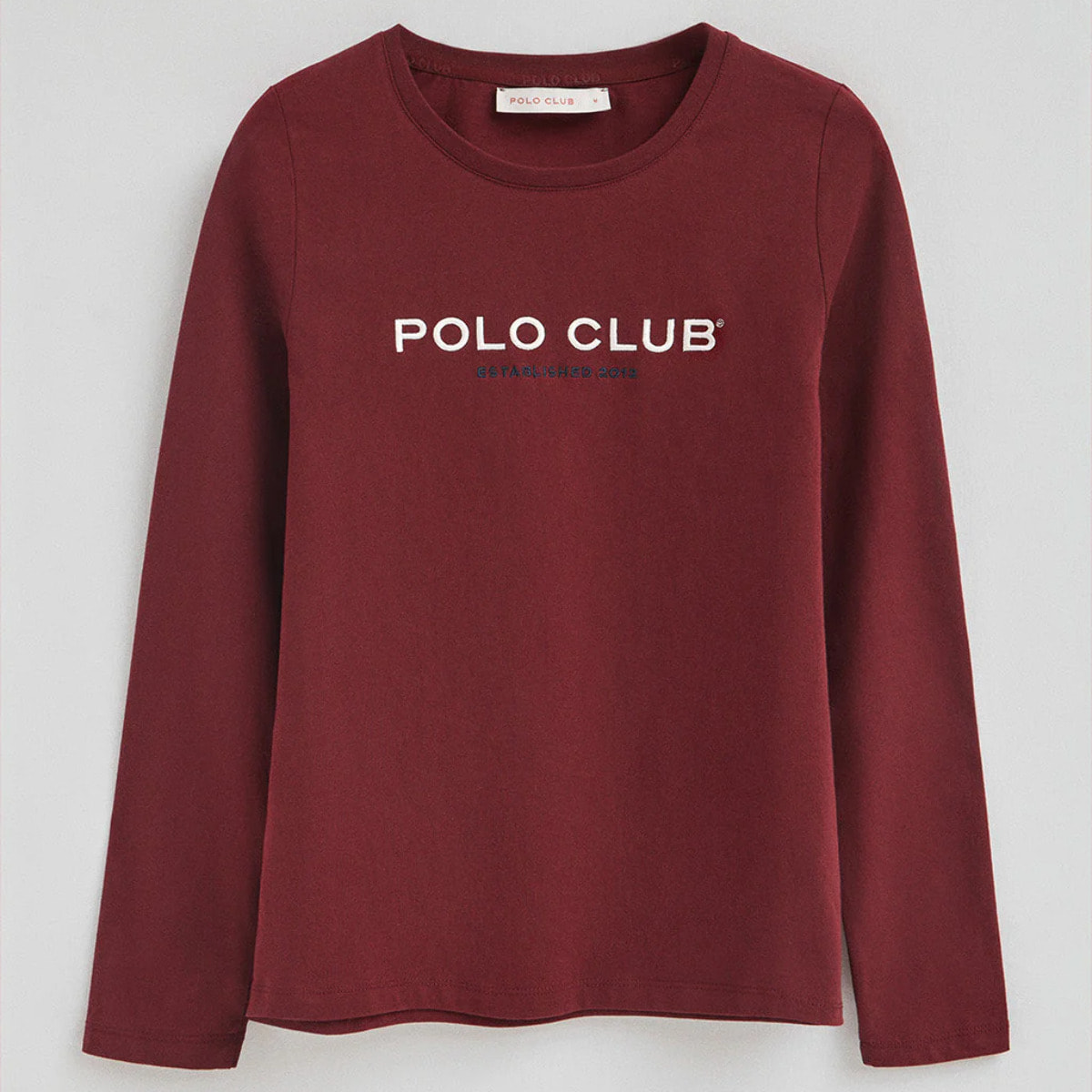 Camiseta granate de manga larga y logo bordado Established 2012 Polo Club