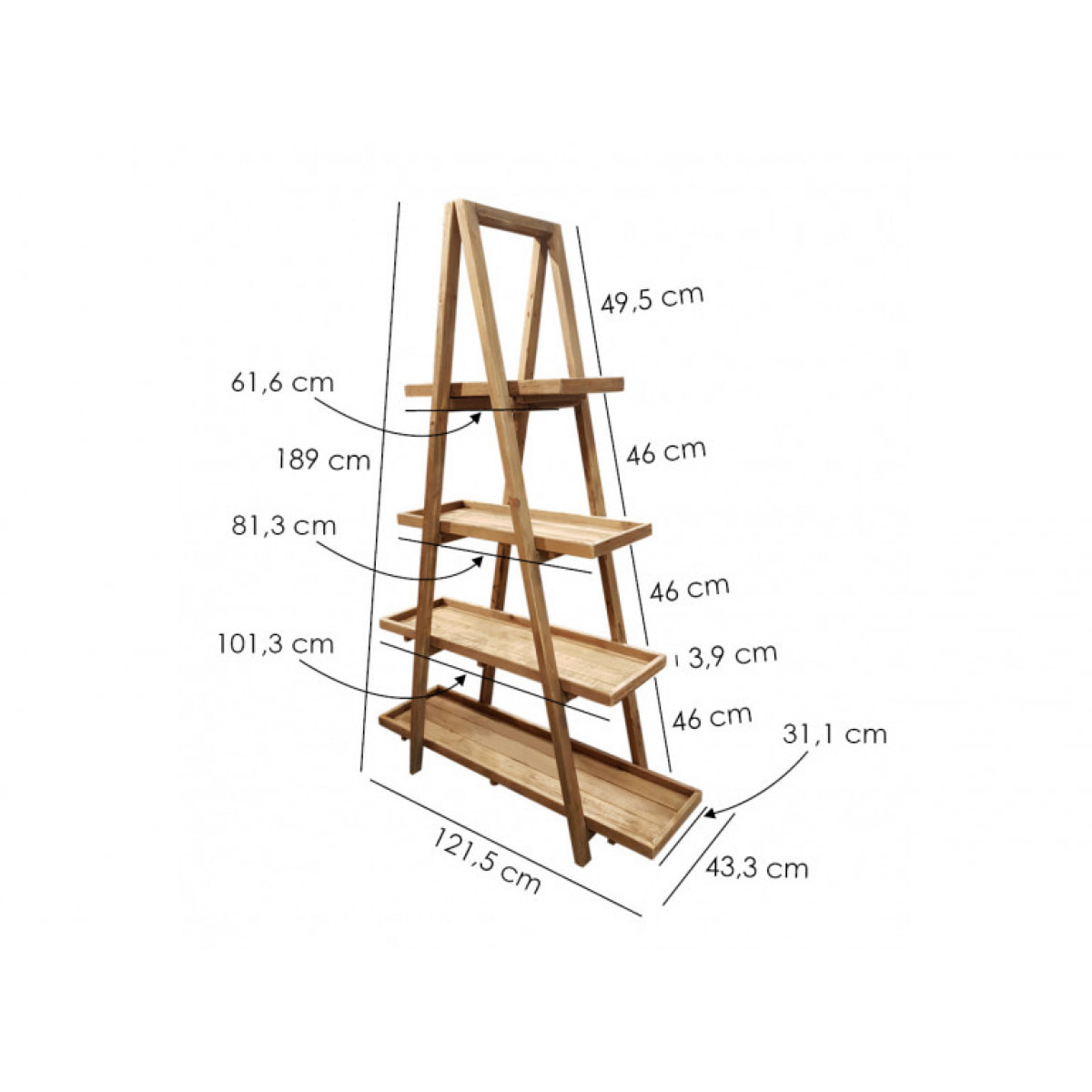 Bibliothèque pyramide à 4 étagères en pin recyclé - ORIGIN