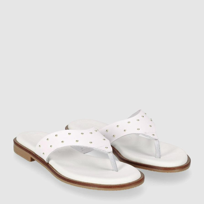 Sandalias de Piel - Blanco - Tacón: Bajo