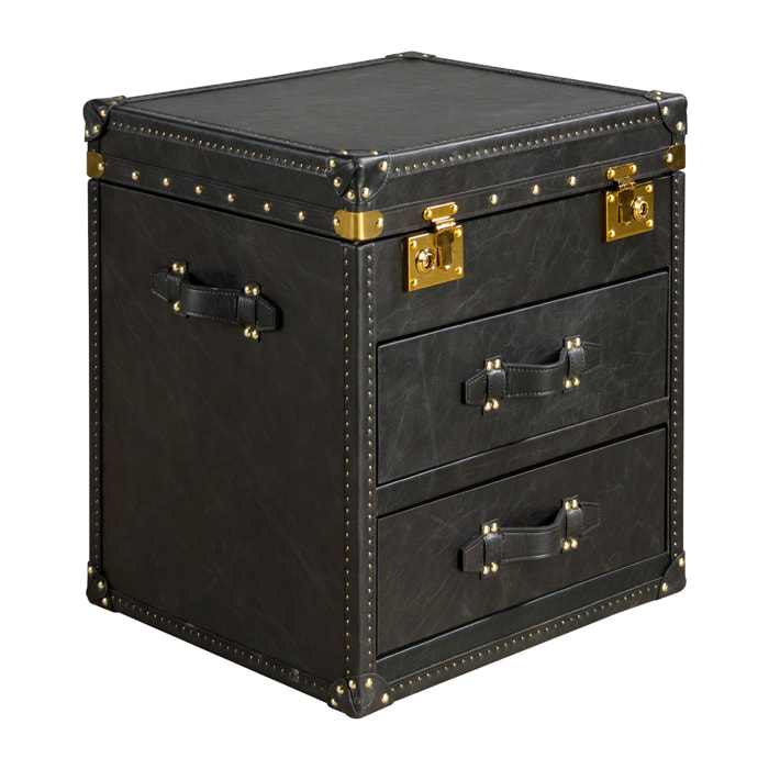 Baúl Angel Cerdá con estructura de madera MDF tapizada en piel de origen vacuno en negro 55x50x62cm