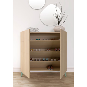 Zapatero Bergen melamina nogal claro patas verde 87x90x27 cm