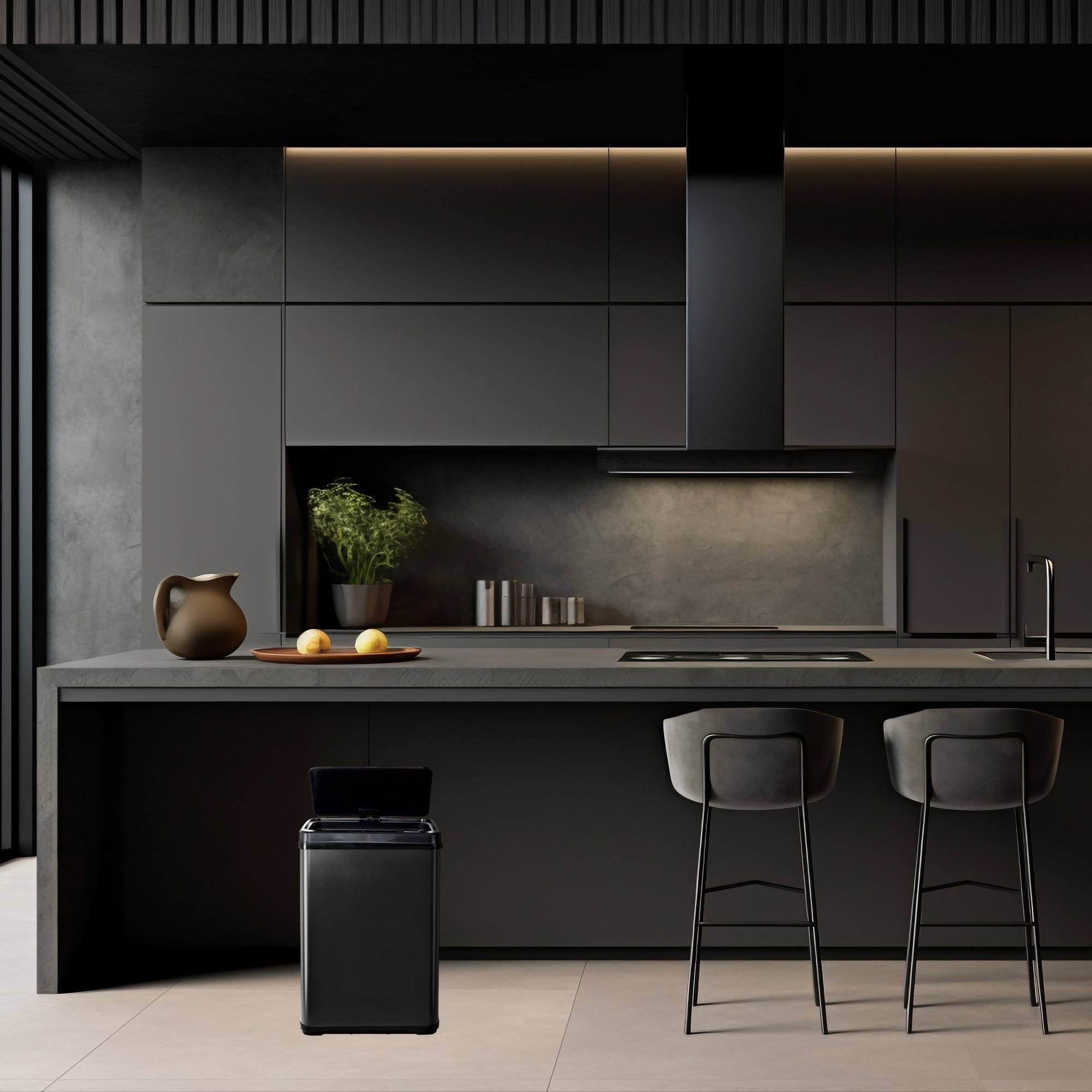 Well home - cubo de basura inteligente sin patas para reciclaje con apertura automática y contacto manual 15l+15l 35,5x26x60cm color negro