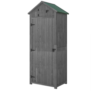 Armoire abri de jardin remise pour outils 3 étagères 2 portes loquets toit pente bitumé 77L x 54l x 179H cm sapin traité gris