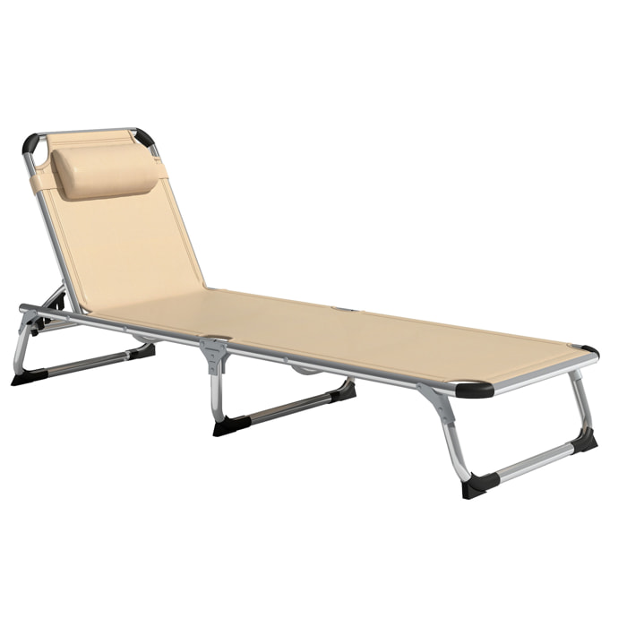 Bain de soleil transat pliable grand confort dossier réglable multi-position tétière alu. textilène beige